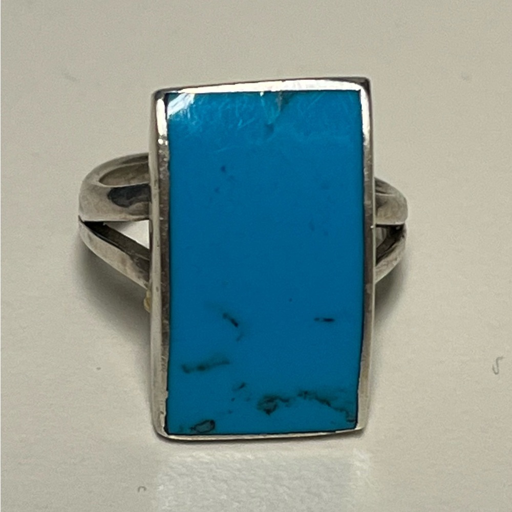 Vintage Turquoise Rectangular Sterling Silver Ring